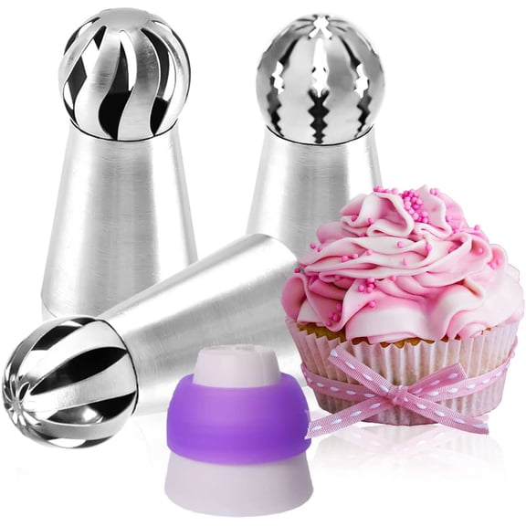 ABPETE 3pcs Russian Piping Tips Stainless Steel Russian Piping Ball Tips Frosting Icing Piping Nozzles Set Flower Cake Decorating Tips Kit for DIY Baking Cake Decorating Supplies