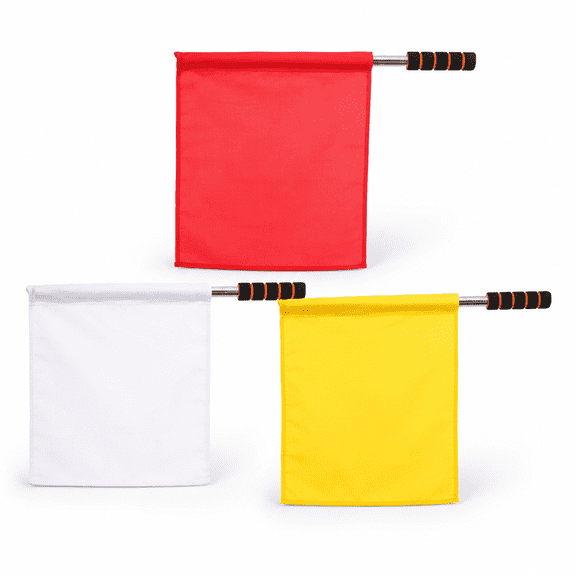 ABPETE 3pcs Traffic Referee Flags Set,Yellow, Red, White Handheld Signal Flags for Sports Officiating, Track Match Conducting, and Safety Warning