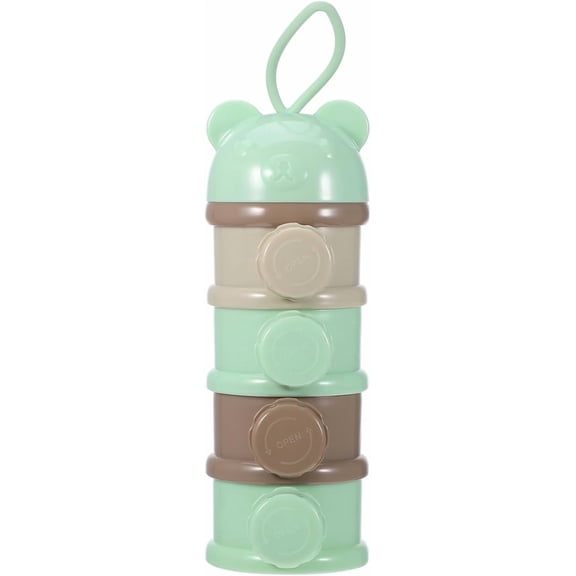 ABPETE 4 Layers Baby Milk Powder Formula Dispenser, Infant Milk Powder Box Stackable Food Snacks Storage Box Formula Container for Travel (Light Green)