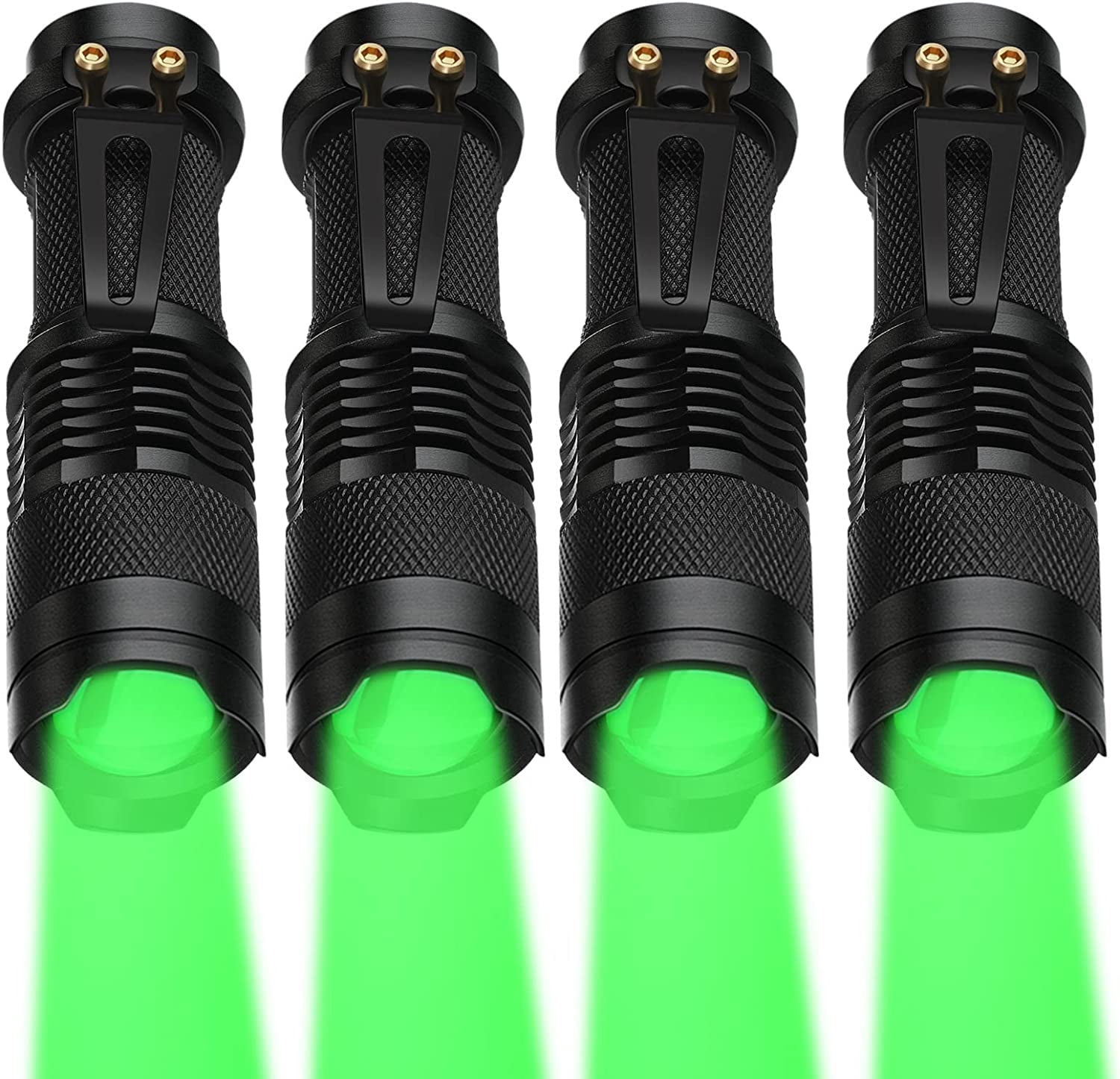 ABPETE 4 Packs Hunting Light Flashlights LED Torch with 3 Modes LED Zoomable Scalable Light Flashlight Torch for Fishing Hunting Night Observation, Batteries Not Included(Green)