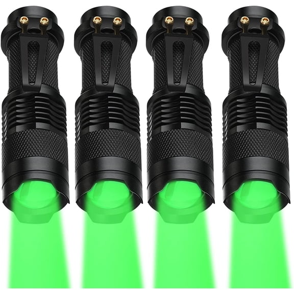 ABPETE 4 Packs Hunting Light Flashlights LED Torch with 3 Modes LED Zoomable Scalable Light Flashlight Torch for Fishing Hunting Night Observation, Batteries Not Included(Green)