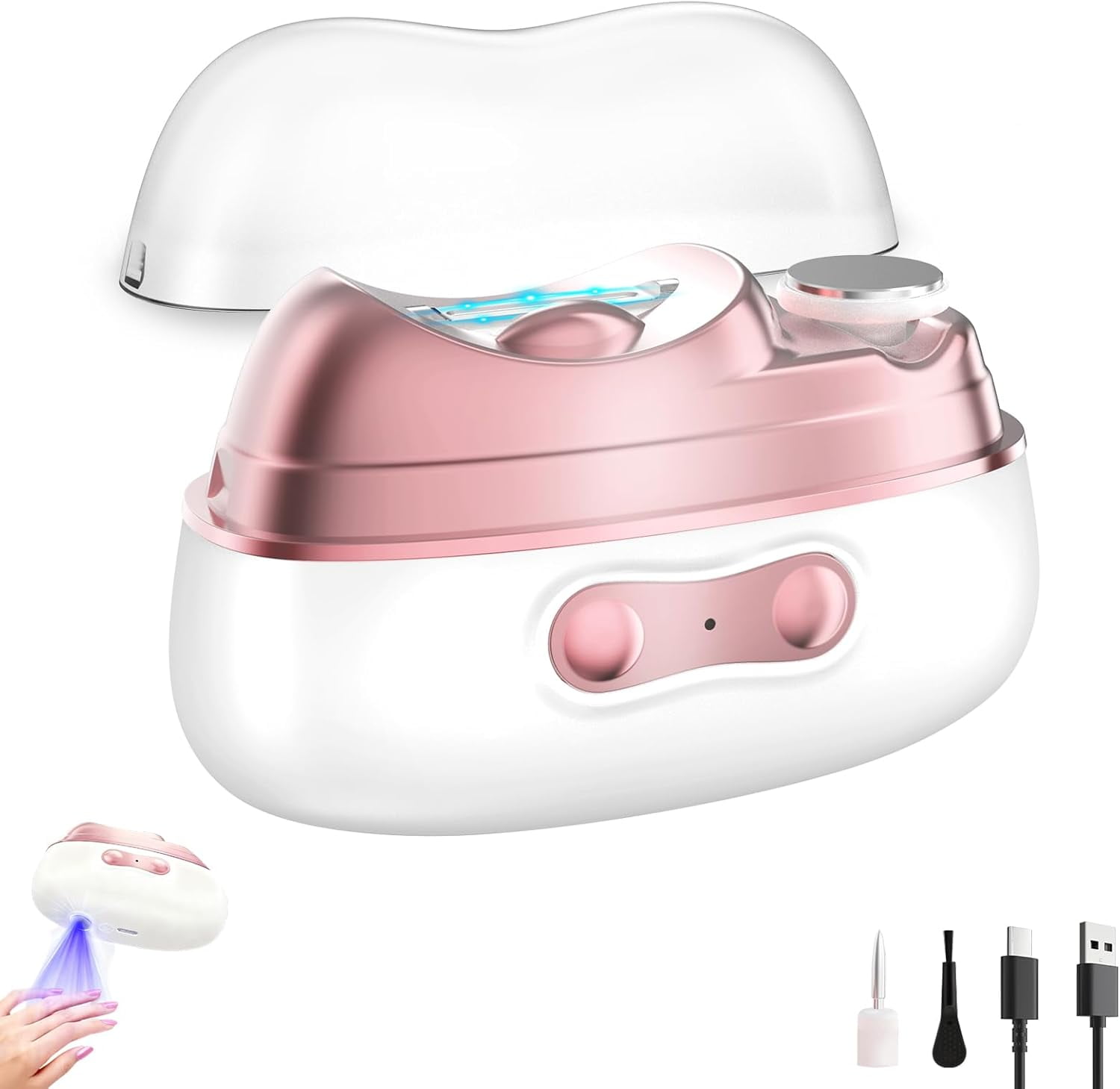 ABPETE 4-in-1 Electric Nail Clipper for Seniors Adults Kids,Electric Nail Clippers with 2 Speeds,LED Gel Nail Lamp,2 Grinders & Storage, Rechargeable Electric Toenail Clipper for Thick Nails