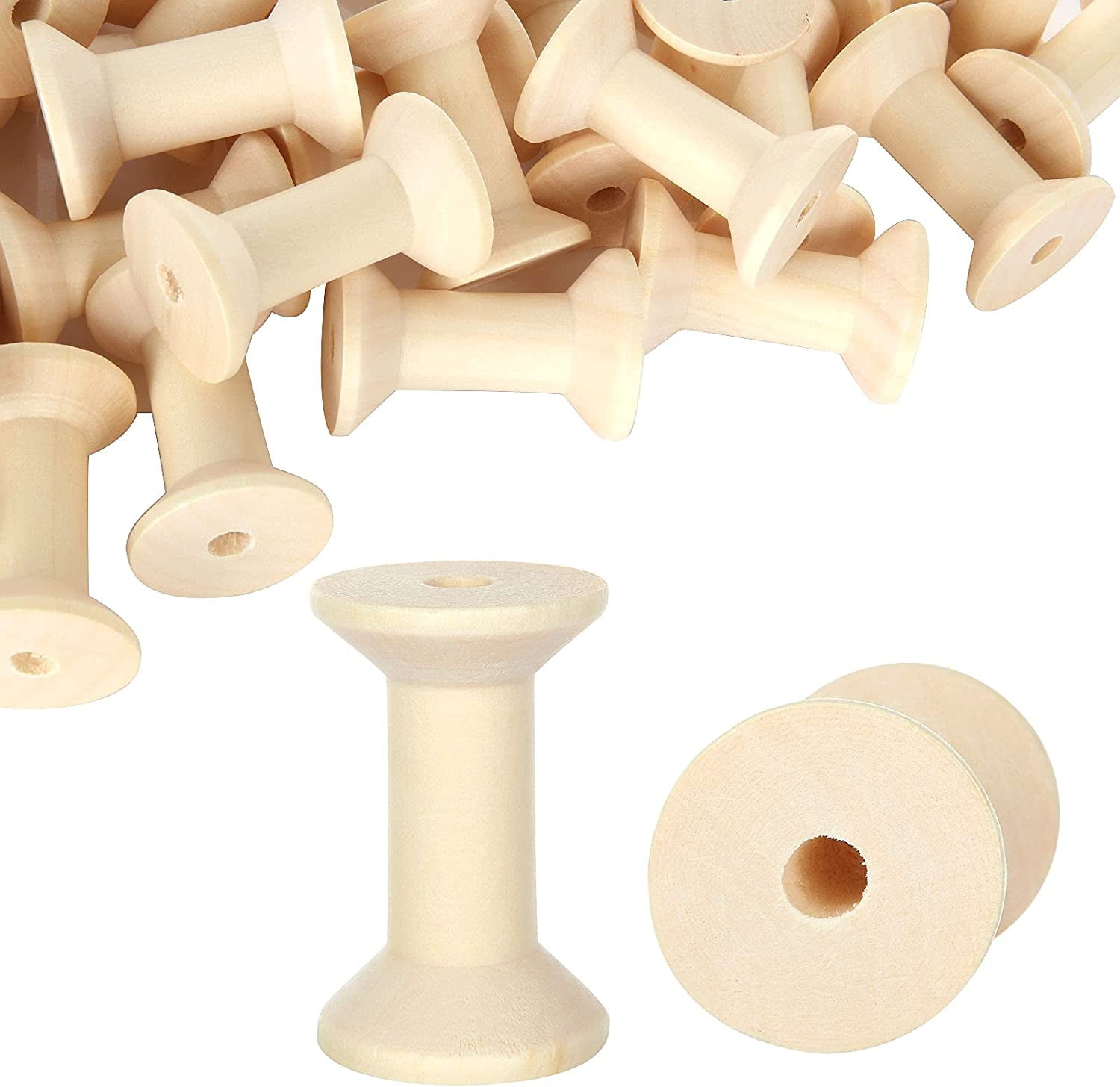 ABPETE 40PCS Wooden Spools for Crafts 2 Inch, Empty Thread Spools for Crafts, Splinter- Free Unfinished Wood Spools for Embroidery and Sewing Machines