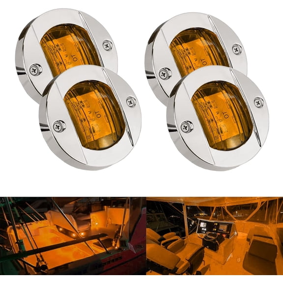 ABPETE 4Pcs Amber LED Boat Light,Waterproof 12V 3in Round Navigation Interior Light for Marine Boat Deck Transom Mount Courtesy Light