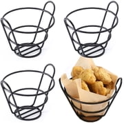 ABPETE 4Pcs French Fries Stand Cone Basket Fry Holder Metal Cone Snack Fried Chicken Display Rack Wire Stands for Kitchen Restaurant Party Supplies Black