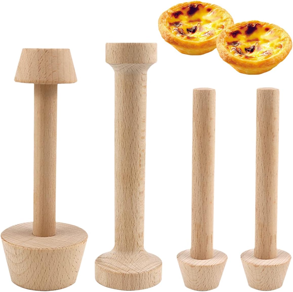 ABPETE 4Pieces Wooden Tart Tamper Set Double-Side Egg Tarts Tamper ...