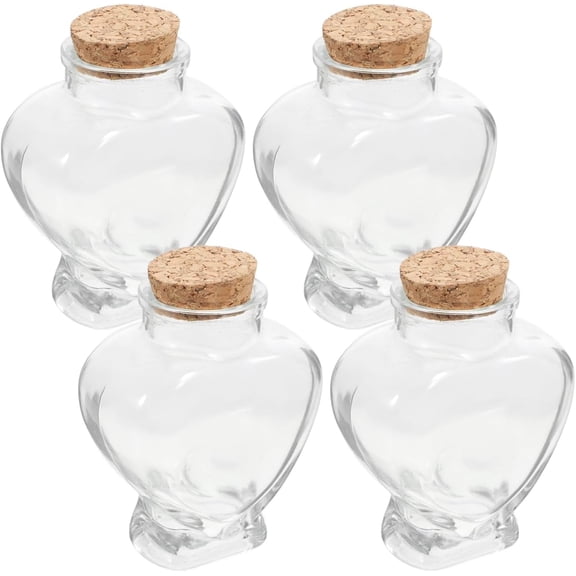 ABPETE 4pcs Heart Shaped Glass Wish Bottles with Cork Lids, 5.4oz Keepsake Jars for Honeymoon Sand, Wedding, Anniversary, Home Decor