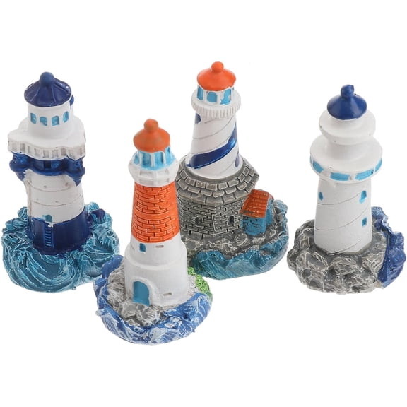 ABPETE 4pcs Mini Lighthouse Decor Mediterranean Figurines Ornaments Miniature Landscaping Decorations (Random Pattern)