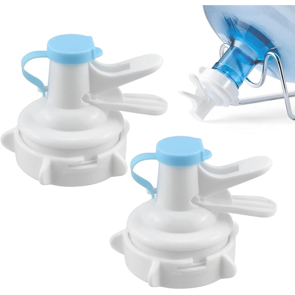 ABPETE 5 Gallon Water Dispenser Valve, Water Jug Cap Bottle Spout Reusable, Plastic Spigot Faucet Nozzle for 55mm Jugs and Bottles with Non-Threaded Crown Tops, 2 Pack