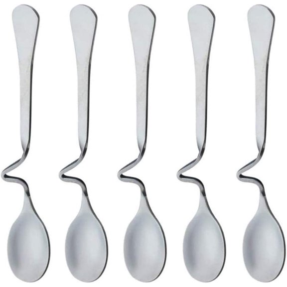 ABPETE 5 Pack Stainless Steel Hanging Coffee Spoon Creative Bending Handle S Shape Stirring Honey Teaspoons for Tea Coffee Dessert Jam Honey
