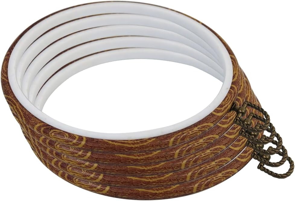ABPETE 5 Pieces 10 inch Round Embroidery Hoops, Imitated Wood Hoop Embroidery Frames for Display, Cross Stitch Embroidery Round Hoops Arts Decoration