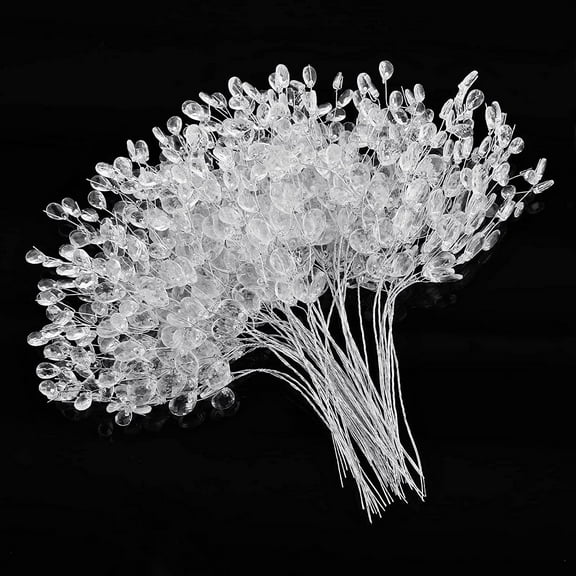 ABPETE 50 Pieces Crystal Bud Branches, Artificial Bouquets with Acrylic Bead Drop Flower Stem Branches Beaded String Bridal Picks for Wedding DIY Crafts Home Easter Decor, Sliver