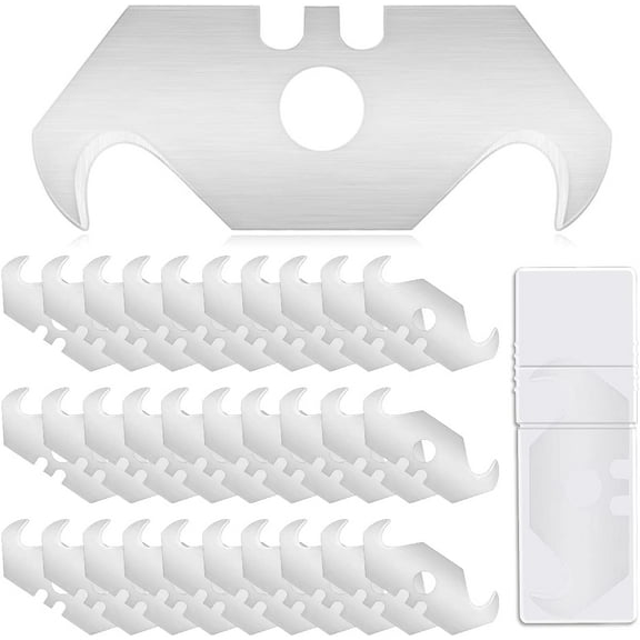 ABPETE 50 Pieces Utility Hook Blade Steel Razor Blade Hook Roofing Knife with Storage Box for Cutting Carpets, Wallpaper Materials