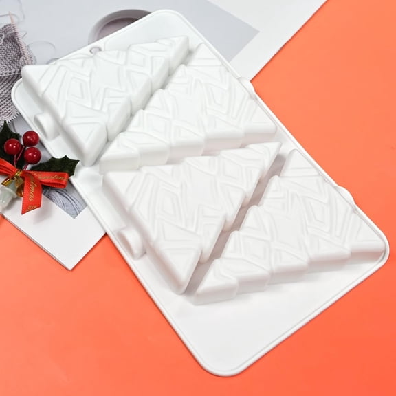 ABPETE 6-Cavity Christmas Tree Silicone Mold, Geometric Holiday Tree Mousse Cake Mold for Chocolate, Jelly, Pudding, Soap and Christmas Baking(G_ Christmas Tree)