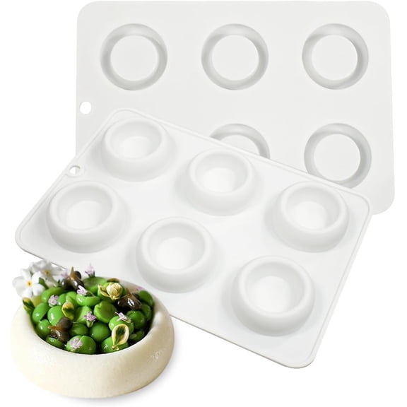 ABPETE 6-Cavity Savarin Silicone Mold, Mini Ring Cake Mold for Mousse, Chocolate, Jelly, Pudding, Soap and Filled Individual Desserts(C_ Flower Pot)