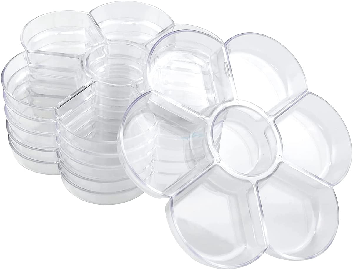 ABPETE 6-Pack Plastic Paint, Palettes for Artists,Circular Trays with Deep Wells for Watercolor, Acrylic & Oil,Kids & Adults Painting Supplies for School Projects, Art Classes & DIY Crafts