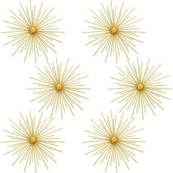 ABPETE 6 Pcs Gold Sunburst Wall Decor Metal Bling Starbursts Wall Art Mid Century Modern Round Decoration Radial Boho Home Artwork for Living Room Hanging Accents Bedroom Entryway Dorm