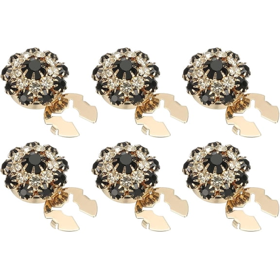 ABPETE 6 Pcs Rhinestone Button Covers, 17.5mm 11/16" Decorative Buttons Clips Detachable Sewing Kit Replacement for Women Men DIY Crafts Holiday Decor Dress Accessories, Gold Black