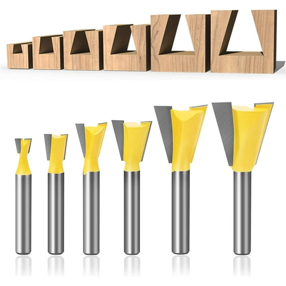 ABPETE 6-Piece 1/4-Inch Shank Dovetail Router Bit Set - Precision Woodworking & Cabinet Making Tools for Strong Dovetail Joints