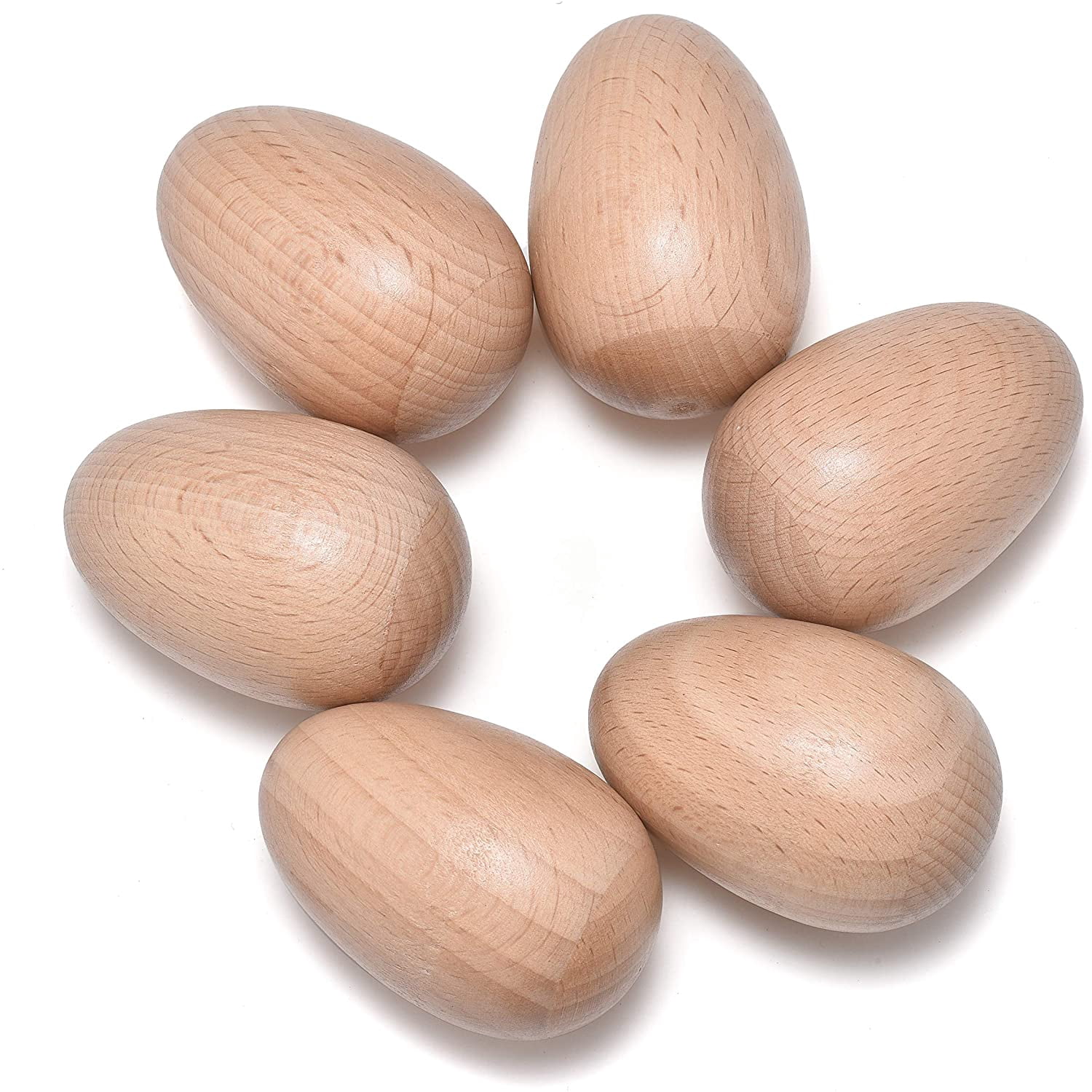 ABPETE 6-Piece Natural Wood Egg Shaker Set - Handheld Percussion Instruments with Beads, Non-Toxic Finish for Kids, Music Therapy & Rhythm Classes