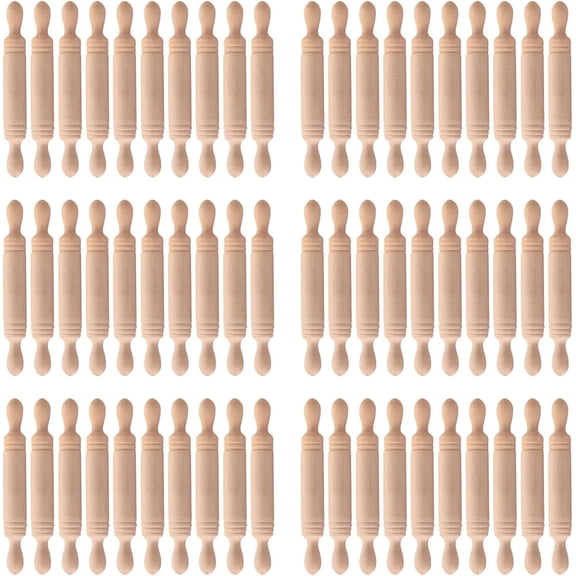 ABPETE 72pcs Mini Rolling Pins for Crafts Small Wooden Rolling Pins for Kids Wood Dough Roller Models for Baking Dollhouse Kichen Accessories - 1.96 Inch
