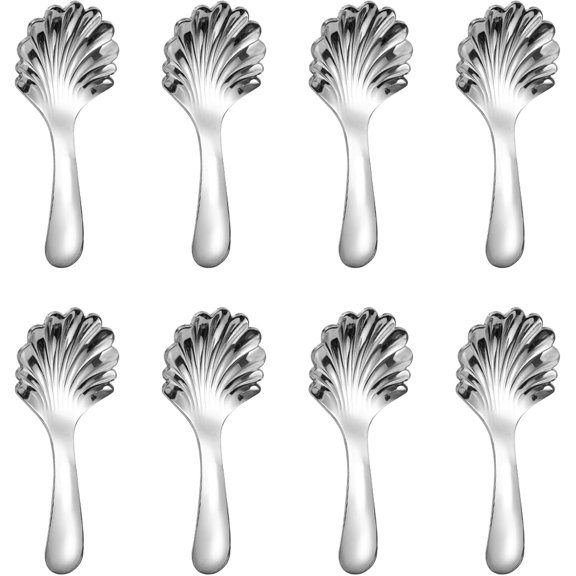 ABPETE 8 Pcs Mini Shell Spoons, 304 Stainless Steel Short Handle Serving Spoons, 3.93 Inch Small Condiment Spoons for Soup, Dessert, Tea and Coffee,Silver