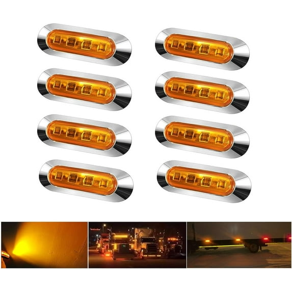 ABPETE 8Pcs Amber LED Side Marker Light for Truck Trailer - Front Rear Turn Signal, Tail Clearance Indicators, Stop Warning Running Lights - 12-24V Auto Car RV Camper ATV Boat Deck Transom