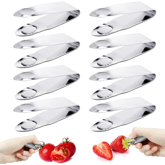 ABPETE 8pcs Stainless Steel Strawberry Huller Stem Remover Core remover Kitchen Gadgets for Strawberry Cherry Pineapple Tomato Fruit Tools