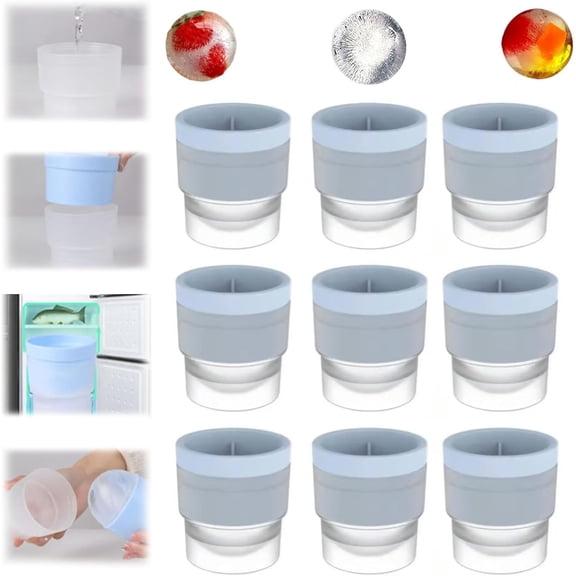 ABPETE 9-Pack Stackable Slow-Melt Ice Ball Molds (Blue) - Food Grade Reusable Spheres for Whiskey, Cocktails & Home Bar