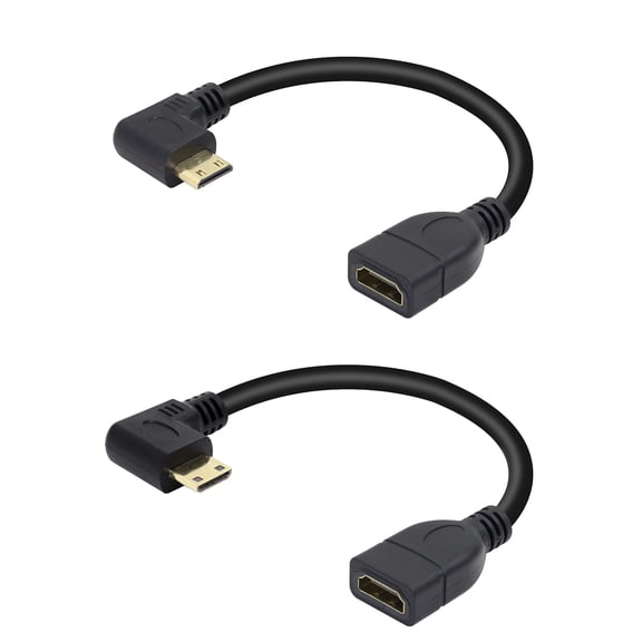 ABPETE 90 Degree Mini HDMI to HDMI Cable 15CM High Speed Right Angle HDMI Extension Cable, 2 Pack High Speed Gold Plated Swivel Converter（Left Angle+Right Angle）