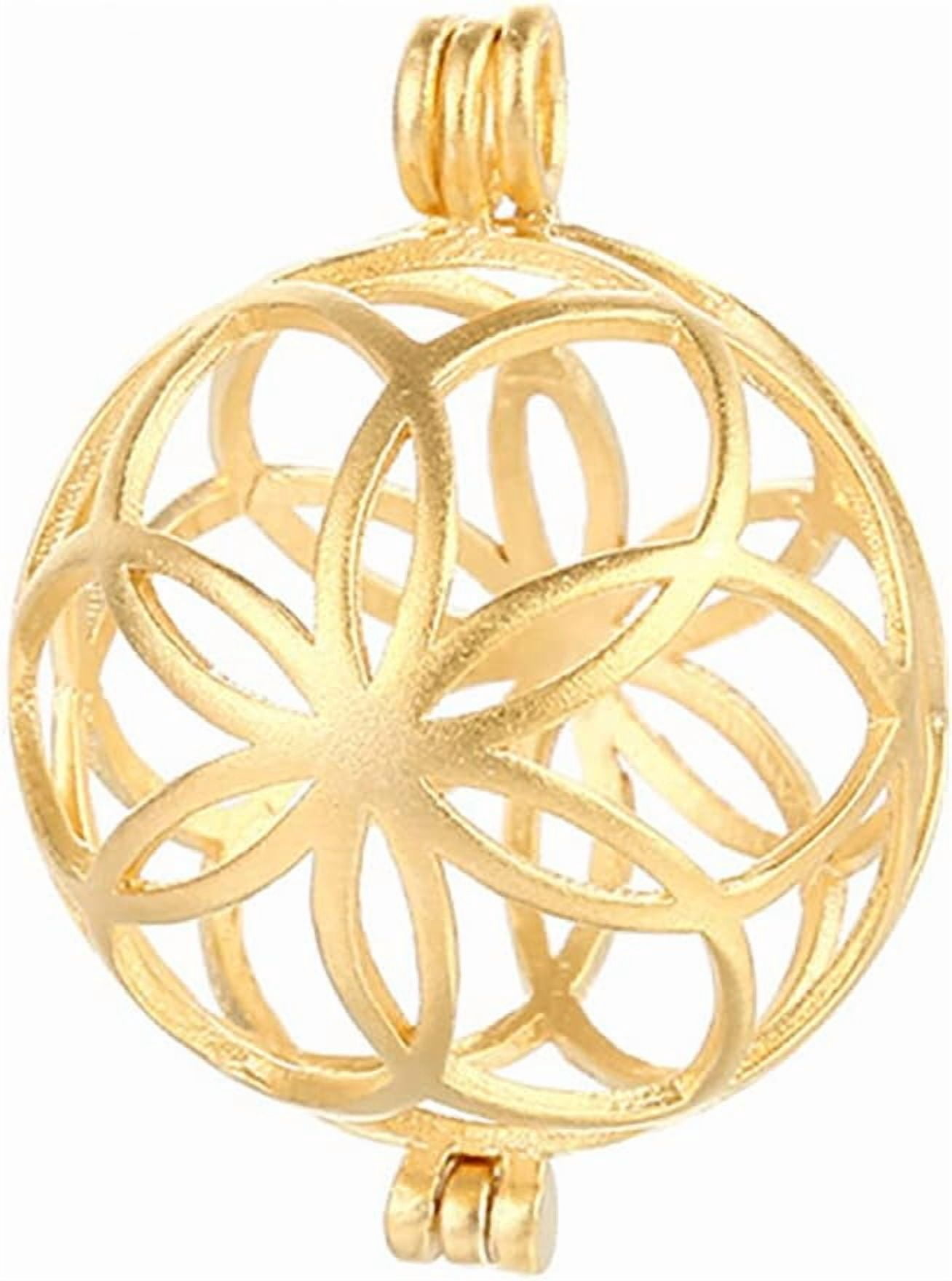 ABPETE 925 Sterling Silver Flower Pearl Cage, Openable Hollow Cage Lockets Pendant Cage, Charm Pendants for DIY Necklace Jewelry Making Women's Gift(Gold Color)