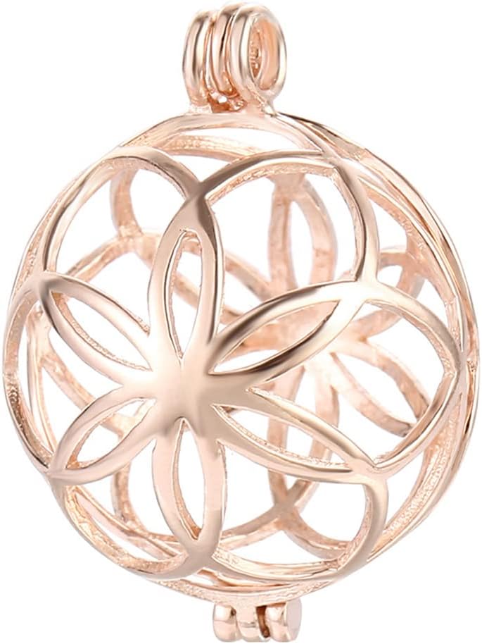ABPETE 925 Sterling Silver Flower Pearl Cage, Openable Hollow Cage Lockets Pendant Cage, Charm Pendants for DIY Necklace Jewelry Making Women's Gift(Rose Gold)