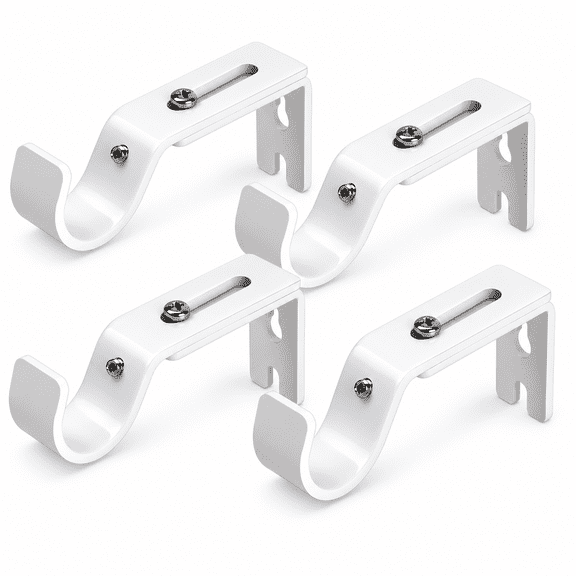 ABPETE Adjustable Metal Curtain Rod Bracket - 1" Projection - Heavy Duty Single Rod Holder - 4 PCS Wall Mount Brackets - Fits Rods 0.5" to 1.25" Diameter - White