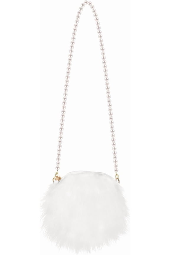 Adjustable Pearl Strap Crossbody Bag,Plush Mini Purse for Cards Fuzzy Shoulder Bag in Cream White, Women's Daily Essentials Holder