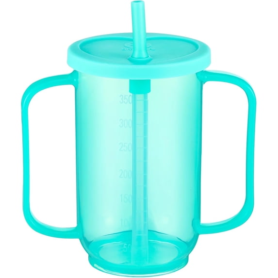 ABPETE Adult Sippy Cups for Elderly 12 oz Straw Sippy Cups with 2 Handles No Spill for Adults Spill Proof Dysphagia Cup for Disabled Patients(Turquoise)