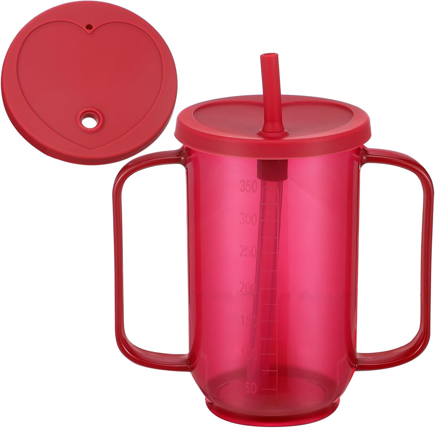 ABPETE Adult Sippy Cups for Elderly 12 oz Straw Sippy Cups with 2 Handles No Spill for Adults Spill Proof Dysphagia Cup for Disabled Patients(Red)
