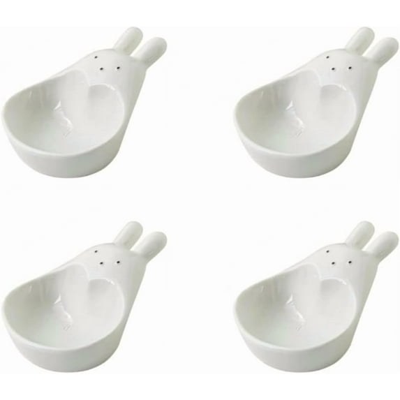 ABPETE Animal Print Condiment Bowls 4-Pack - Ceramic Mini Dip Dishes for Soy Sauce & Ketchup, Stackable BPA-Free Snack Dishes,Dishwasher Safe(Rabbit)