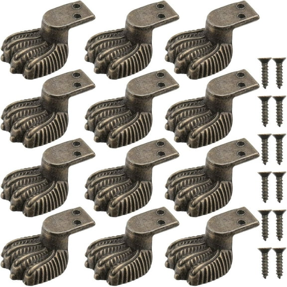 ABPETE Antique Brass Jewelry Box Legs Feet, 12Pcs Retro Decorative Wood Case Legs Wood Case Corner Protector Decorative Furniture Feet for DIY Jewelry Chest Box