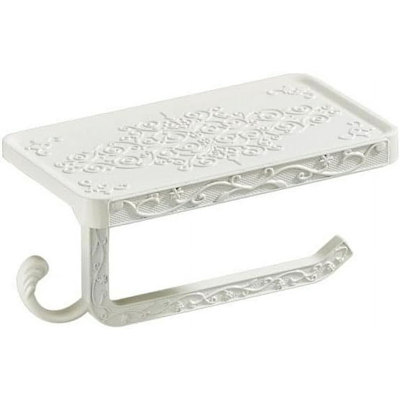 ABPETE Antique Brass Toilet Paper Holder with Shelf, Aluminum Wall Mount Toilet Tissue Holder with Cell Phone Storage and Hook,Bathroom Toilet Paper Holder Modern Style & Rustproof(White)