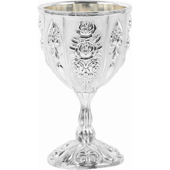 ABPETE Antique Silver Chalice Set - Metal Goblets for Ecclesiastical Use, Embossed Zinc Alloy Wine Cups for Themed Parties & Altar Decor