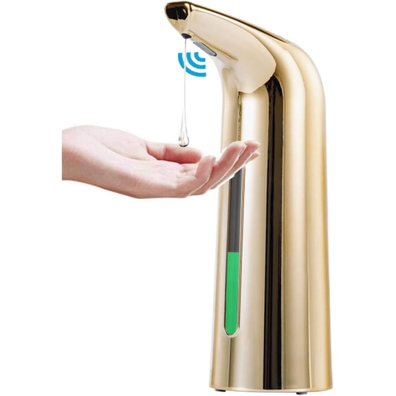ABPETE Automatic Soap Dispenser, 4 Levels Adjustable, for Kitchen and Bathroom, Touchless with Infrared Motion Sensor, Waterproof, 400ml/14oz Shiny Gold