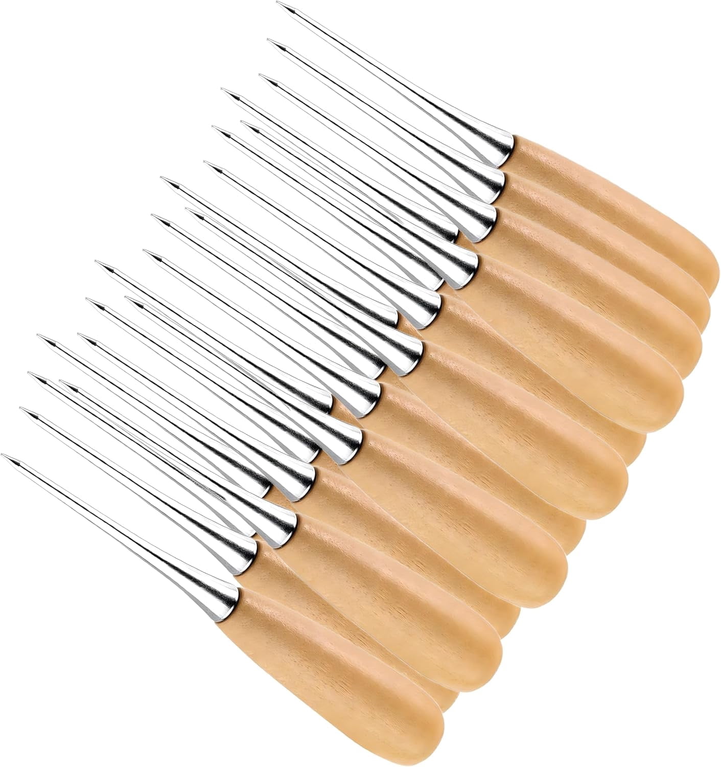 ABPETE 20-Pack Leather Stitching Awls,Stainless Steel Needles with Wooden Handle,Heavy-Duty Repair Tool for Shoes, Bags & Canvas