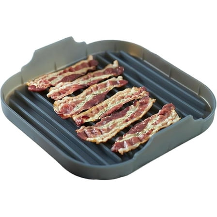 ABPETE Bacon Cooker for Microwave Oven, Large Soft Silicone Food Grade Microwave Meat Bacon Tray - 10 inch Bacon Plate, Black