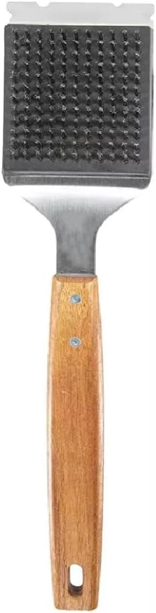 ABPETE Barbecue Grill Brush and Stainless Steel Scraper Scraper Extended Large,Large Wooden Handle, Wire BBQ Grill Brush for Outdoor Grill - No Scratch- BBQ Grill Brush for Any Grill