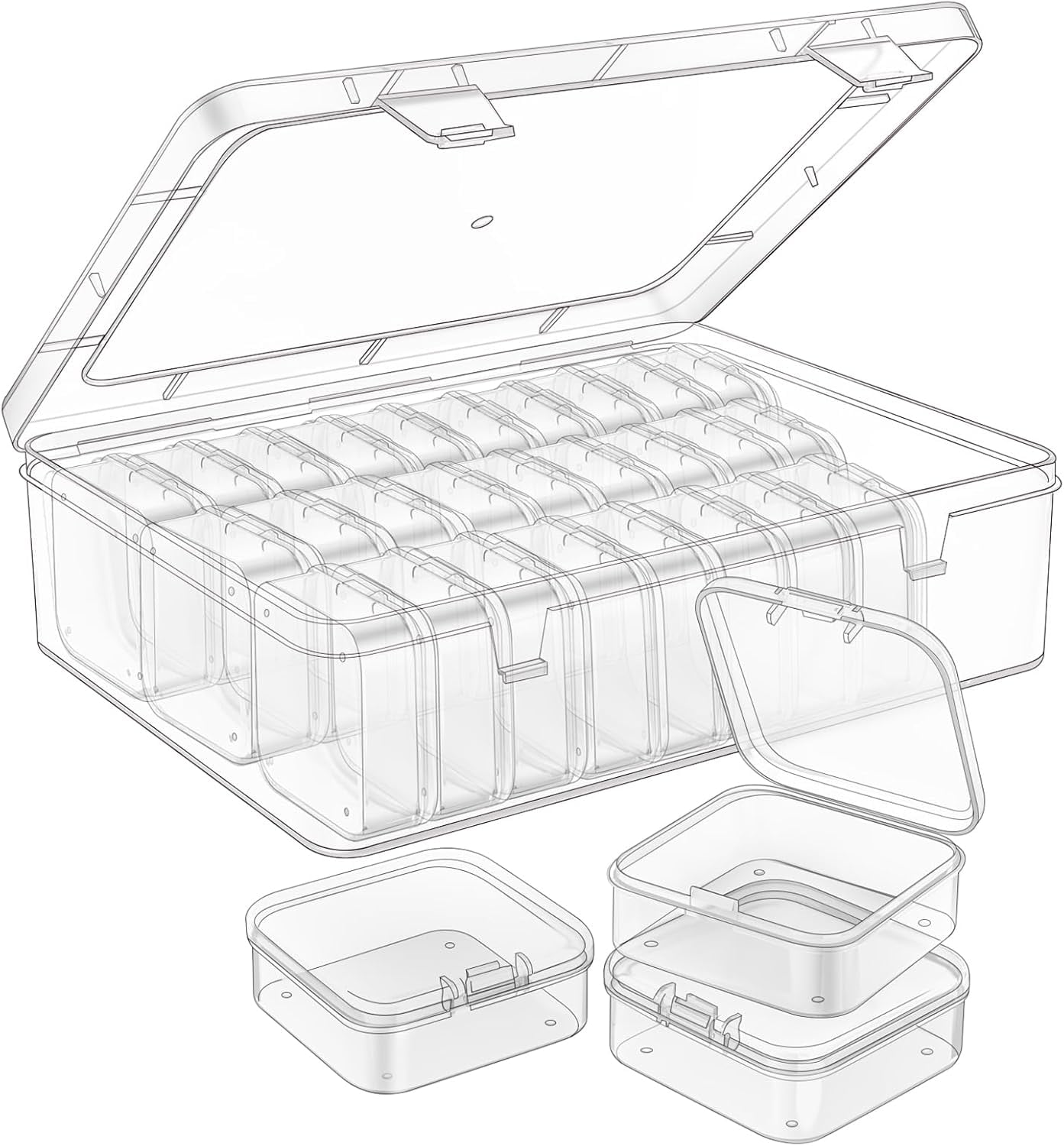 ABPETE Bead Organizer Box, 31Pcs Small Bead Organizers and Storage Plastic Cases Mini Clear Bead Storage Containers Boxes with Hinged Lid and Rectangle for Bracelet Making DIY Jewelry Craft Nail