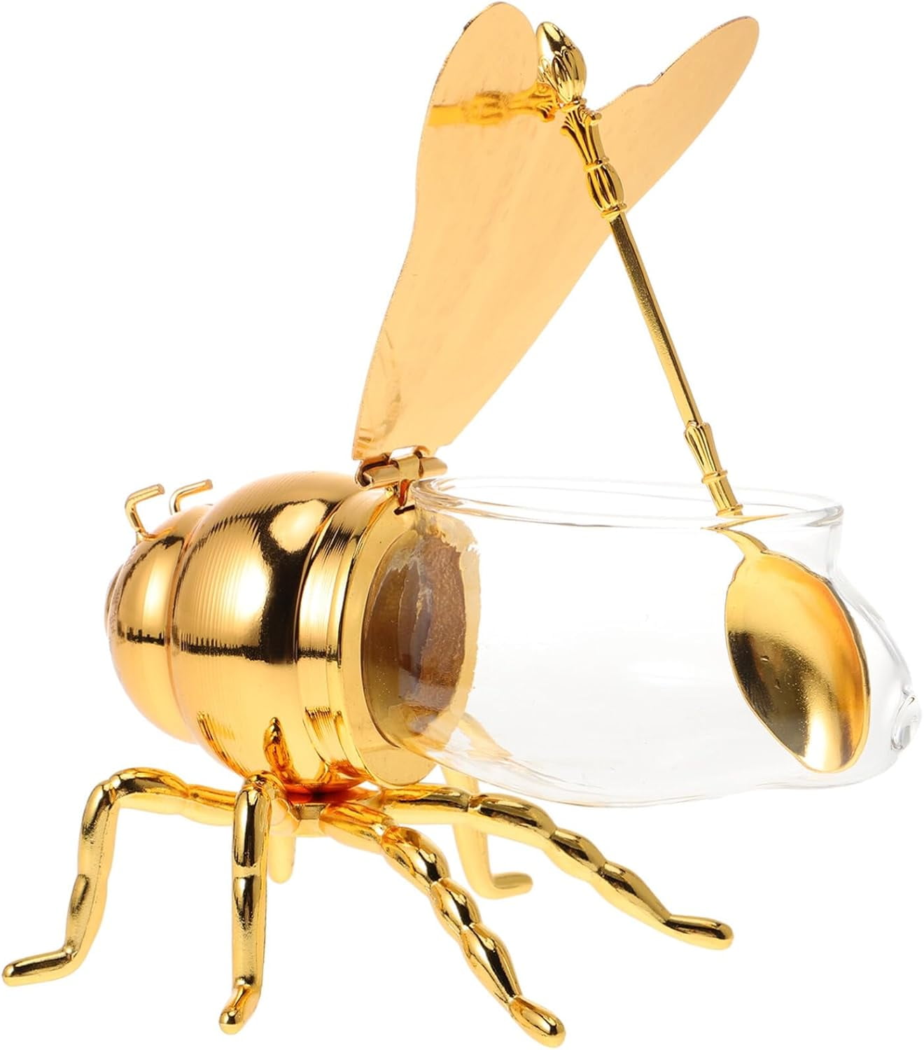 ABPETE Bee Honey Jar, Decorative Bee Shaped Honey Pot Bee Figurine Glass Honey Container Syrup Dispenser Crystal Condiment Pot Sugar Holder Bowl for Kitchen Home
