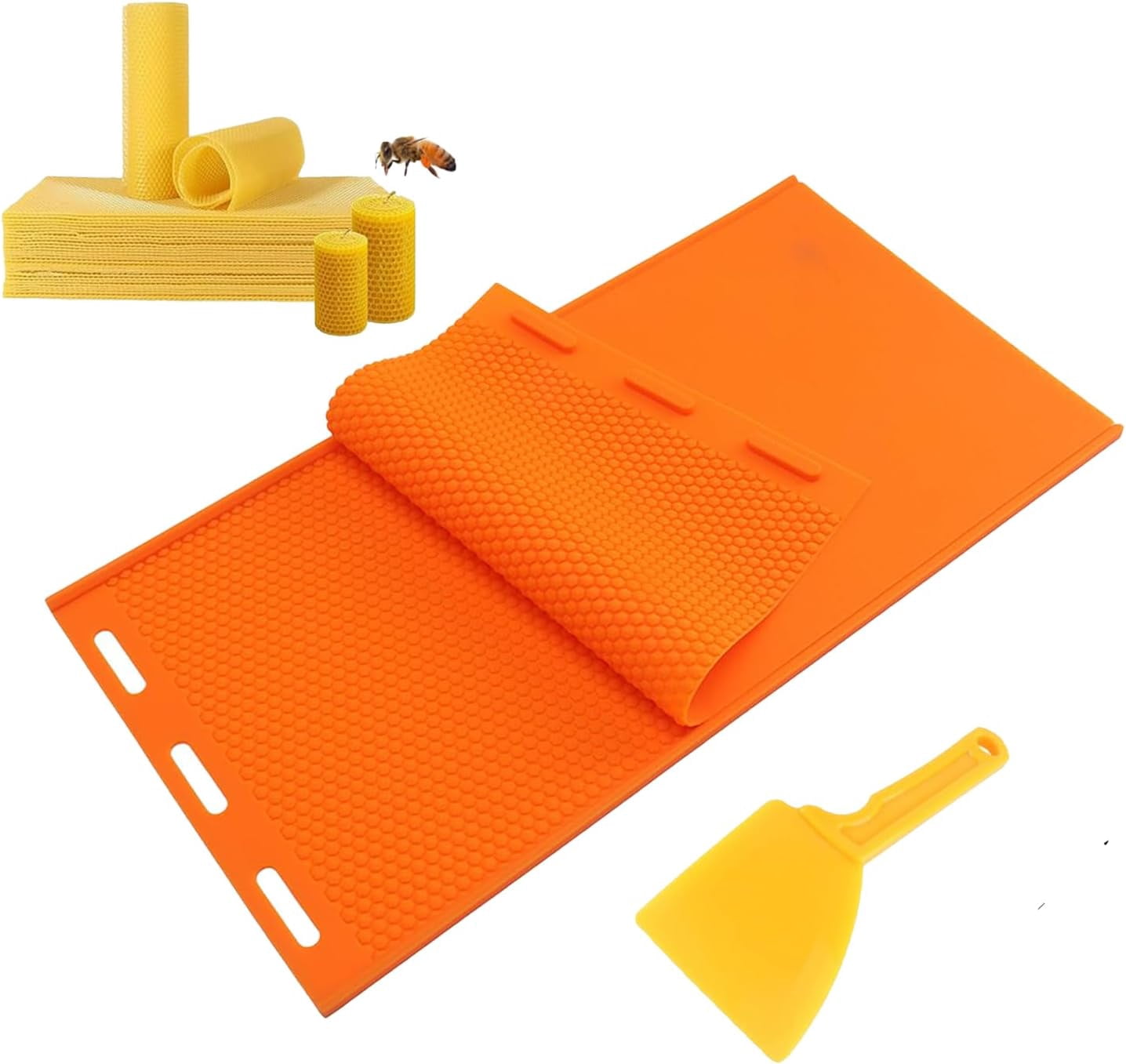 ABPETE Beeswax Press Sheet Mold with Honey Scraper, Silicone Mold for Making Honeycomb Sheets, DIY Beehive Foundation & Candles, Reusable Beekeeping Supplies