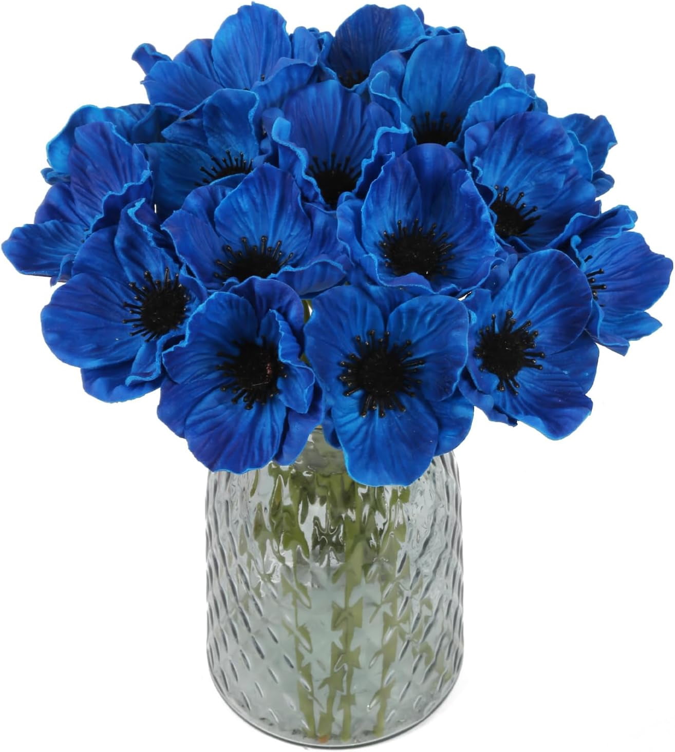 ABPETE Blue Poppy Flowers Artificial 20PCS Real Touch Faux Poppies with Stems 19.4" PU Fake Flower Arrangements for Wedding Centerpieces Bridal Shower Bouquets Home Table Garden Party Decor(Blue)
