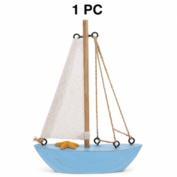 ABPETE Wooden Sailboat Ornament, Vintage Model Boat Decorations with Fabric Sail and Rope Rigging,Nautical Tabletop Decor for Home, Office, Shelf, Desk, Coastal Room Decor(Blue,1pcs)