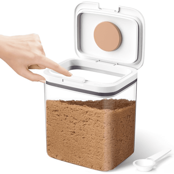 ABPETE Airtight Brown Sugar Storage Container 2 Quart, Brown Sugar Keeper Bin with Moist Disk & Spoon
